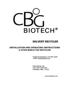 Operator's Manual for 4 L Bench Top Solvent Recycler - Automatic Drain (CE)